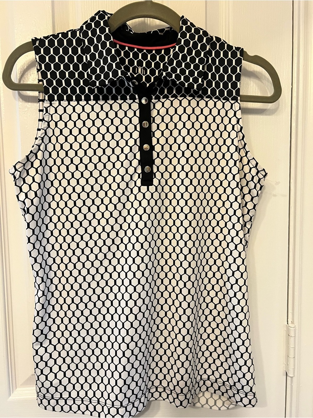 Tail Women's Black & White Honeycomb Sleeveless Golf Polo Tank, Size XS